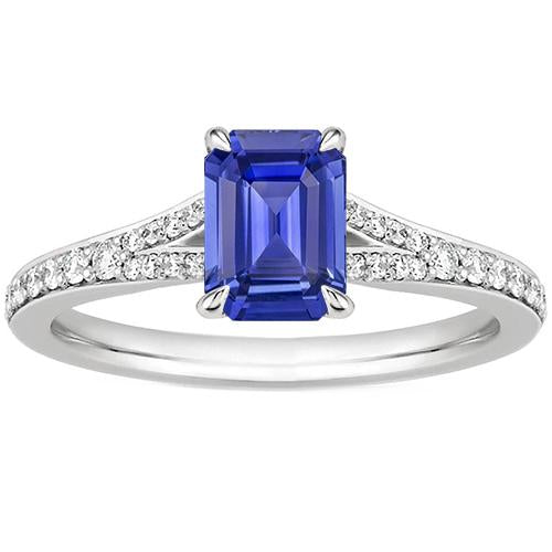 Solitaire Accents Ring White Gold Blue Sapphire & Diamond 4 Carats - Gemstone Ring-harrychadent.ca