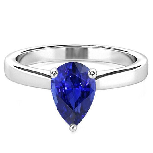 Solitaire Anniversary Pear Shaped Ceylon Sapphire Ring 2 Carats - Gemstone Ring-harrychadent.ca