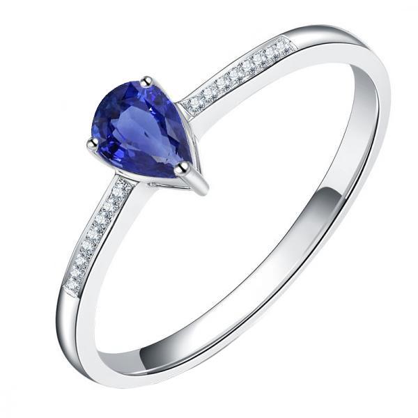 Solitaire Anniversary Ring Blue Sapphire Pave Set Diamonds 1.50 Carats - Gemstone Ring-harrychadent.ca