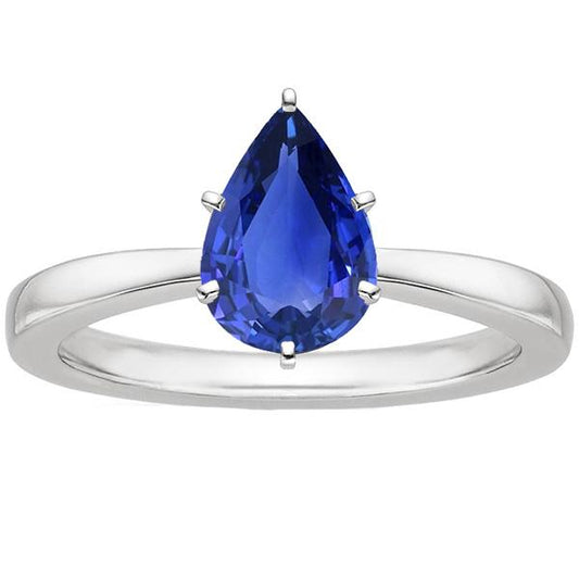 Solitaire Anniversary Ring Pear Blue Sapphire 2 Carats Prong Setting - Gemstone Ring-harrychadent.ca