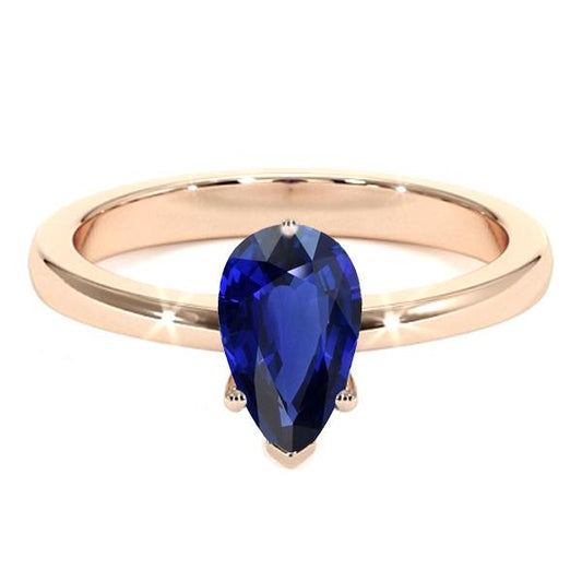 Solitaire Anniversary Ring Pear Ceylon Sapphire 2 Carats Prong Set - Gemstone Ring-harrychadent.ca