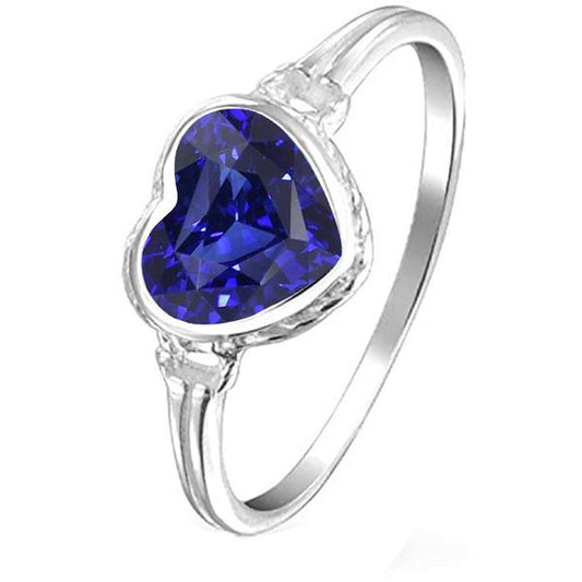 Solitaire Bezel Set Heart Natural Blue Sapphire Ring 2 Carats - Gemstone Ring-harrychadent.ca