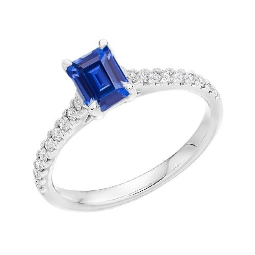 Solitaire Blue Gemstone Sapphire With Accents Ring 2.50 Carats Pave - Gemstone Ring-harrychadent.ca