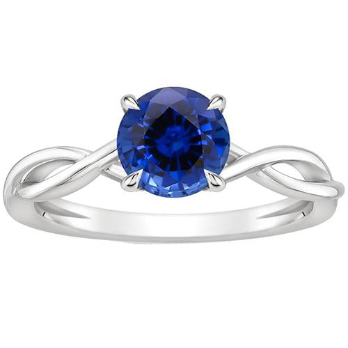 Solitaire Blue Sapphire Gemstone Ring Twisted Shank White Gold 2 Carat - Gemstone Ring-harrychadent.ca