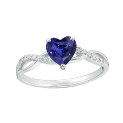 Solitaire Blue Sapphire Ring & Natural Earth Mined Diamond Accents 2 Carats Twisted Style