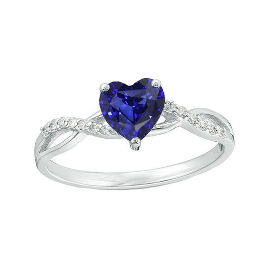 Solitaire Blue Sapphire Ring & Diamond Accents 2 Carats Twisted Style - Gemstone Ring-harrychadent.ca