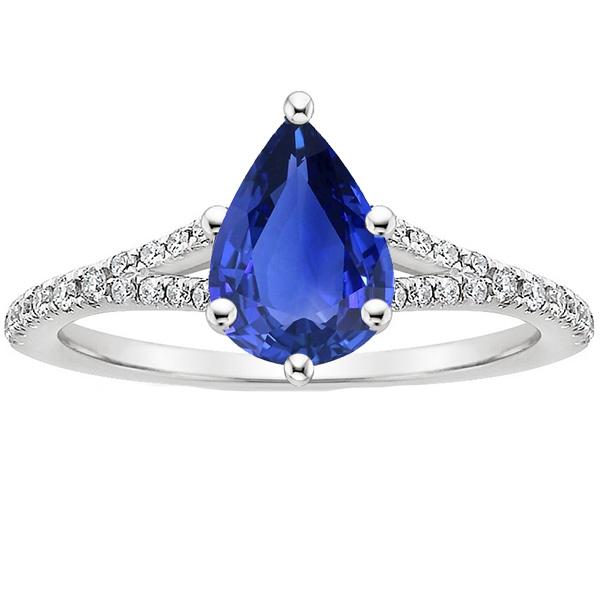 Solitaire Blue Sapphire Ring & Diamond Accents Split Shank 3.25 Carats - Gemstone Ring-harrychadent.ca