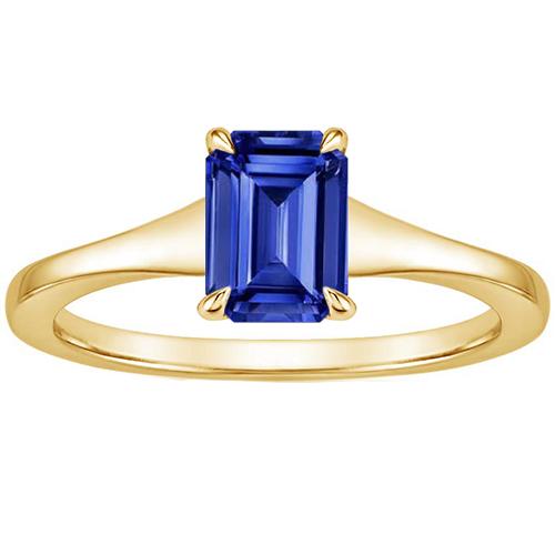 Solitaire Blue Sapphire Ring Emerald Cut 3 Carats Yellow Gold 14K - Gemstone Ring-harrychadent.ca