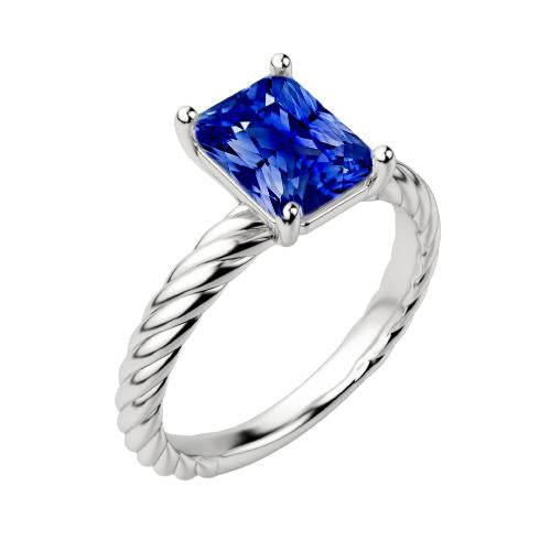 Solitaire Blue Sapphire Ring Gold Twisted Rope Style 1.50 Carats - Gemstone Ring-harrychadent.ca