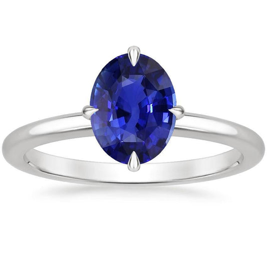 Solitaire Blue Sapphire Ring Oval Cut Prong Setting 3 Carats - Gemstone Ring-harrychadent.ca