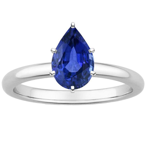 Solitaire Blue Sapphire Ring Pear Cut 2 Carats White Gold 14K - Gemstone Ring-harrychadent.ca