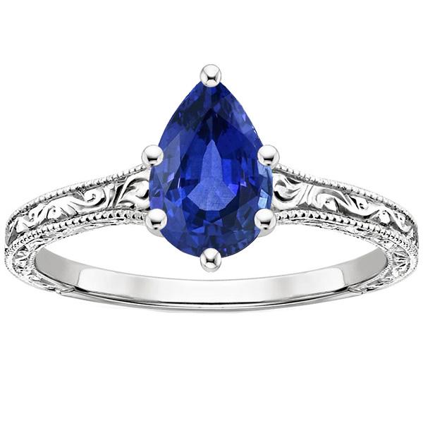 Solitaire Blue Sapphire Ring Pear Cut 4 Carats Antique Style - Gemstone Ring-harrychadent.ca