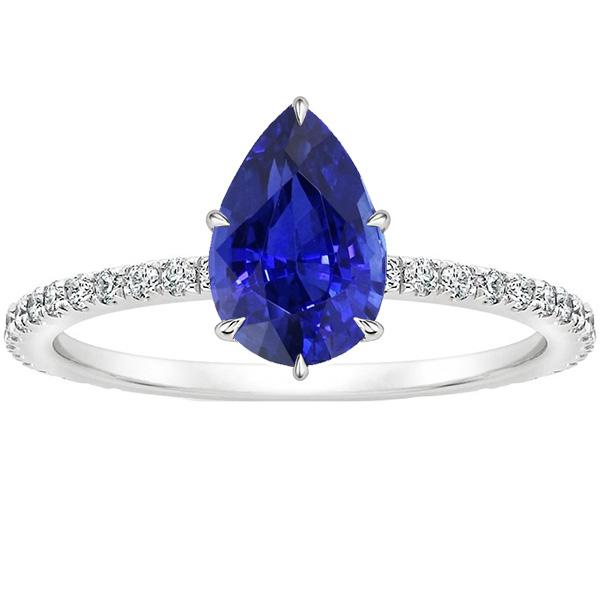 Solitaire Blue Sapphire Ring Pear Cut & Pave Set Diamonds 4.50 Carats - Gemstone Ring-harrychadent.ca