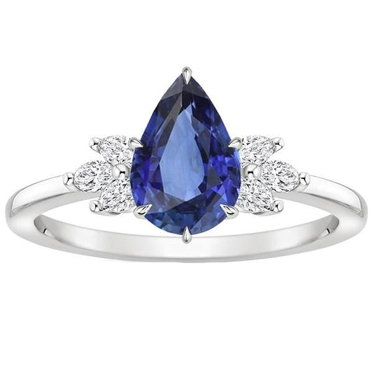 Solitaire Blue Sapphire Ring Pear Cut With Diamond Accents 5 Carats - Gemstone Ring-harrychadent.ca