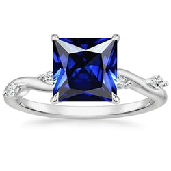 Solitaire Blue Sapphire Ring With Accents Marquise Natural Earth Mined Diamonds 5.50 Carat