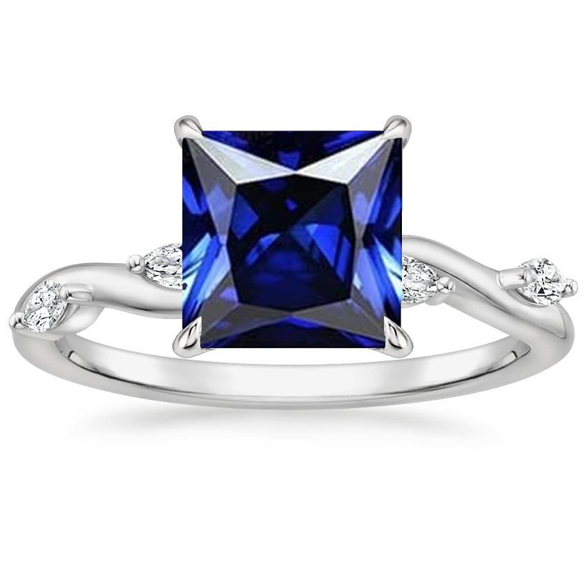 Solitaire Blue Sapphire Ring With Accents Marquise Diamonds 5.50 Carat - Gemstone Ring-harrychadent.ca