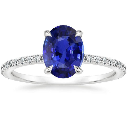 Solitaire Blue Sapphire Ring With Diamond Accents 3.75 Carats - Gemstone Ring-harrychadent.ca