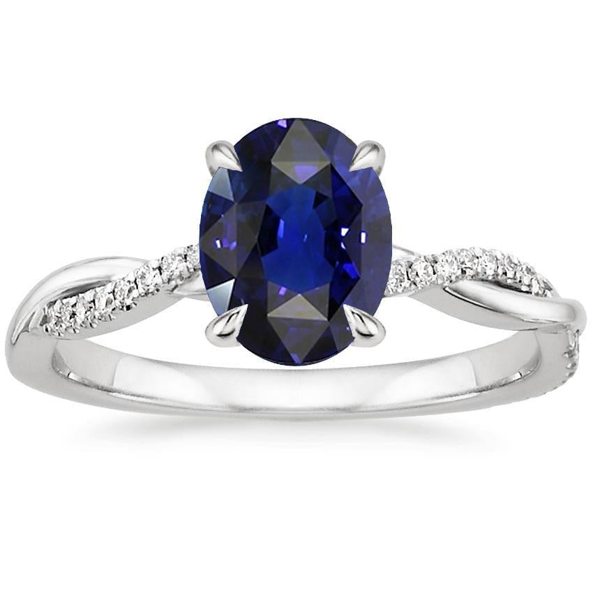 Solitaire Blue Sapphire Ring With Diamond Accents 4.50 Carats - Gemstone Ring-harrychadent.ca