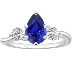Solitaire Blue Sapphire Ring With Diamonds Accents 3.50 Carats