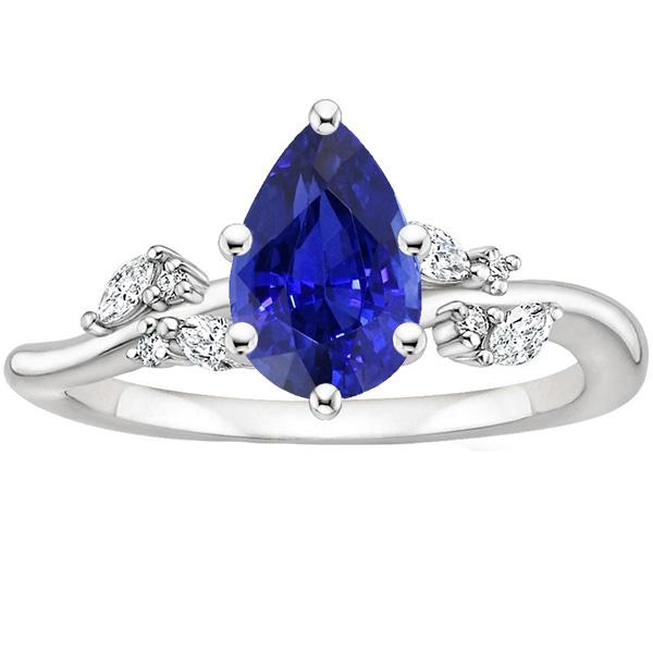 Solitaire Blue Sapphire Ring With Diamonds Accents 3.50 Carats - Gemstone Ring-harrychadent.ca