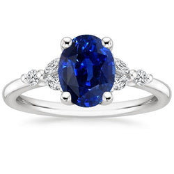 Solitaire Blue Sapphire Ring With Round & Marquise Natural Earth Mined Diamond 3.75 Carats
