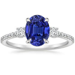 Solitaire Blue Sapphire & Round Diamond Accents Ring 3.50 Carats