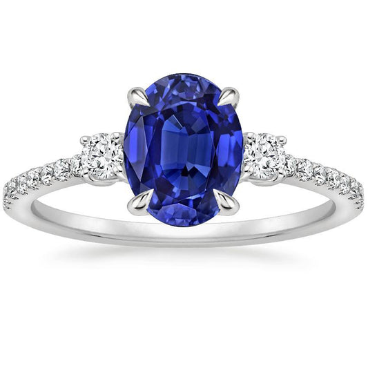 Solitaire Blue Sapphire & Round Diamond Accents Ring 3.50 Carats - Gemstone Ring-harrychadent.ca