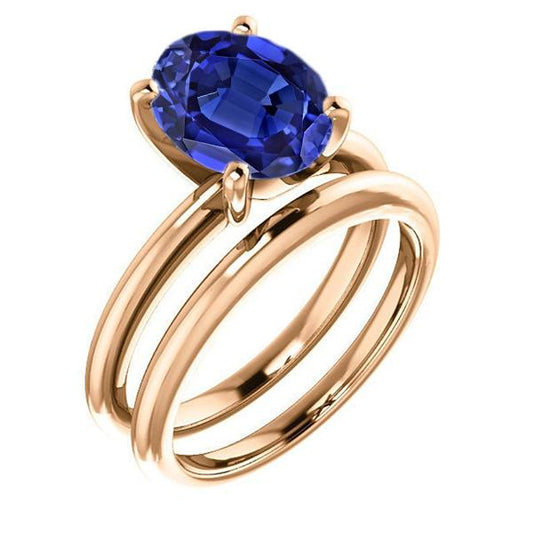 Solitaire Blue Sapphire Wedding Ring Set And Matching Band 2.50 Carats - Gemstone Ring-harrychadent.ca