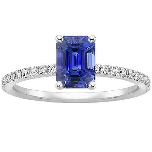 Solitaire Blue Sapphire With Accents Ring & Pave Set Diamonds 5 Carats - Gemstone Ring-harrychadent.ca