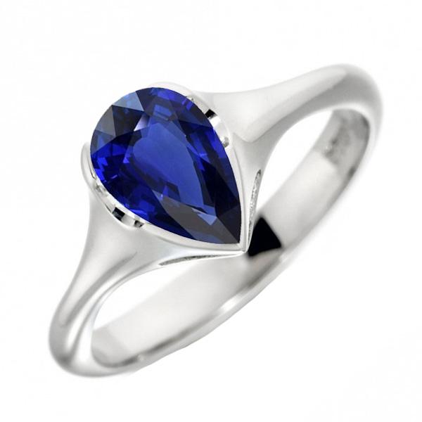 Solitaire Ceylon Sapphire Anniversary Ring Bezel Set Pear 3 Carats - Gemstone Ring-harrychadent.ca