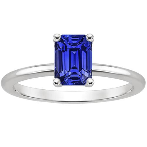 Solitaire Ceylon Sapphire Ring Prong Setting Emerald Cut Gold 3 Carats - Gemstone Ring-harrychadent.ca