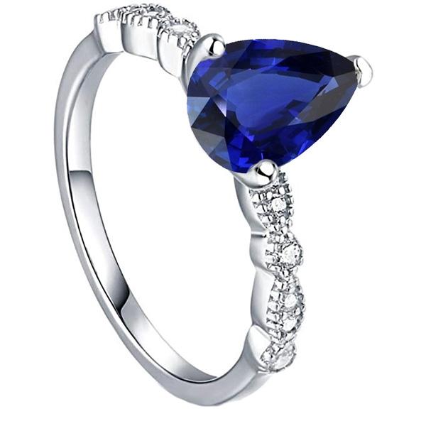 Solitaire Ceylon Sapphire Ring & Round Diamond Accents 3.50 Carats - Gemstone Ring-harrychadent.ca