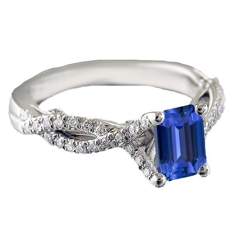 Solitaire Ceylon Sapphire Ring Twisted Style Diamonds 2.50 Carats - Gemstone Ring-harrychadent.ca