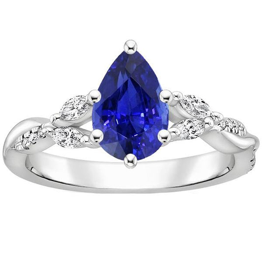 Solitaire Ceylon Sapphire Ring With Accents 4.50 Carats Split Shank - Gemstone Ring-harrychadent.ca