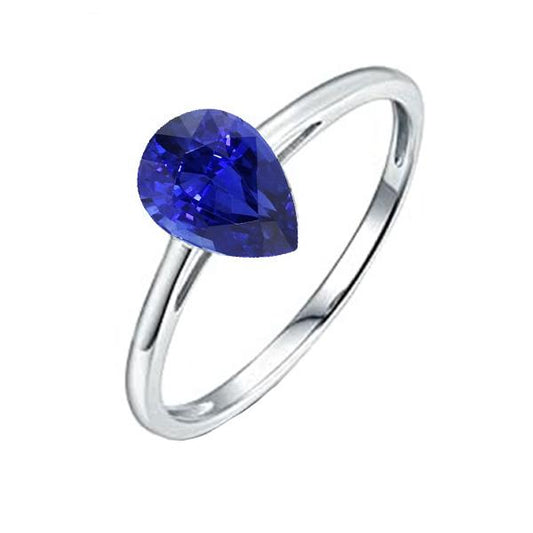 Solitaire Ceylon Sapphire Wedding Ring White Gold 14K Pear 1.50 Carats - Gemstone Ring-harrychadent.ca