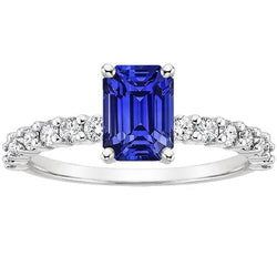 Solitaire Ceylon Sapphire With Accents Ring & Natural Earth Mined Diamonds 5 Carats