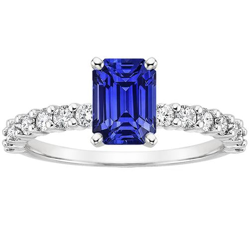 Solitaire Ceylon Sapphire With Accents Ring & Diamonds 5 Carats - Gemstone Ring-harrychadent.ca