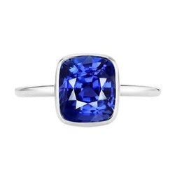 Solitaire Cushion Sapphire Ring Bezel Set 2 Carats Gemstone Jewelry