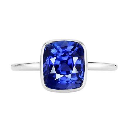 Solitaire Cushion Sapphire Ring Bezel Set 2 Carats Gemstone Jewelry - Gemstone Ring-harrychadent.ca