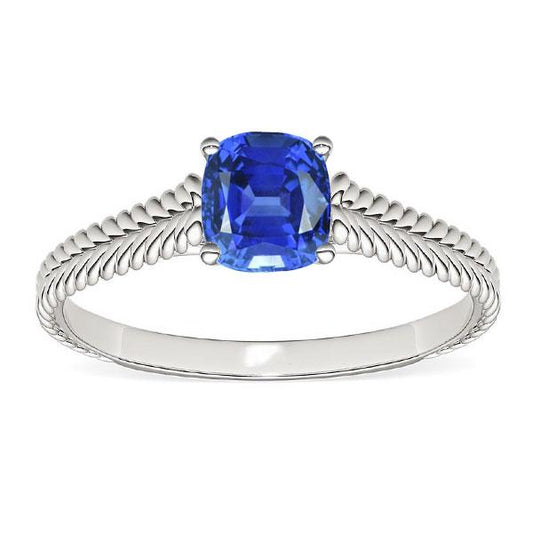 Solitaire Cushion Srilanka Sapphire Ring 1.50 Carats Double Rope Style - Gemstone Ring-harrychadent.ca