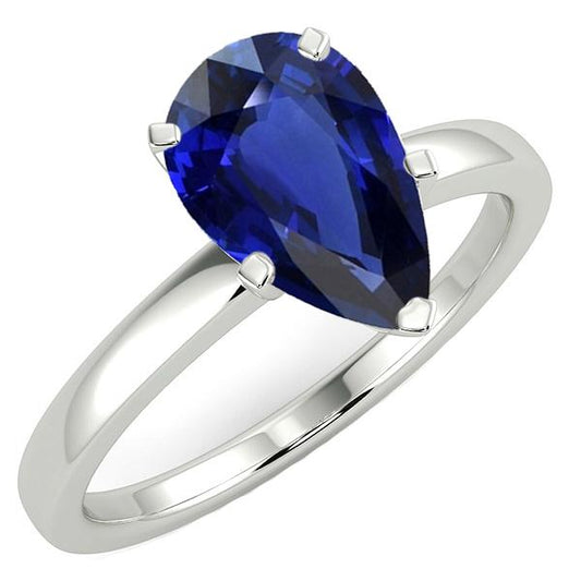 Solitaire Deep Blue Sapphire Ring White Gold 14K Pear Cut 3 Carats - Gemstone Ring-harrychadent.ca