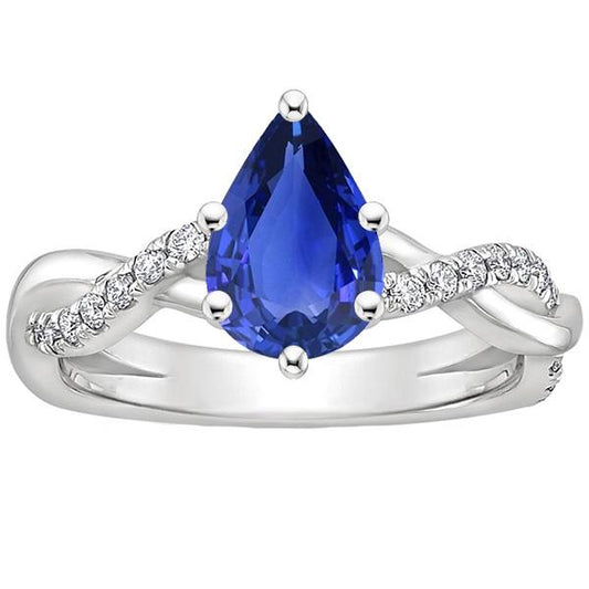 Solitaire Diamond Ring With Accents Pear Blue Sapphire 4.75 Carats - Gemstone Ring-harrychadent.ca