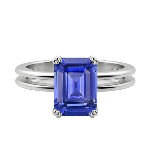Solitaire Emerald Blue Sapphire Ring Double Prong Split Shank 2 Carats - Gemstone Ring-harrychadent.ca