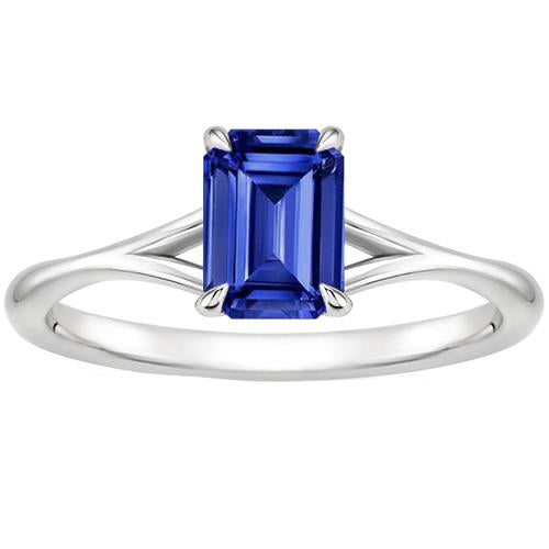 Solitaire Emerald Blue Sapphire Ring Split Shank 2.50 Carat White Gold - Gemstone Ring-harrychadent.ca