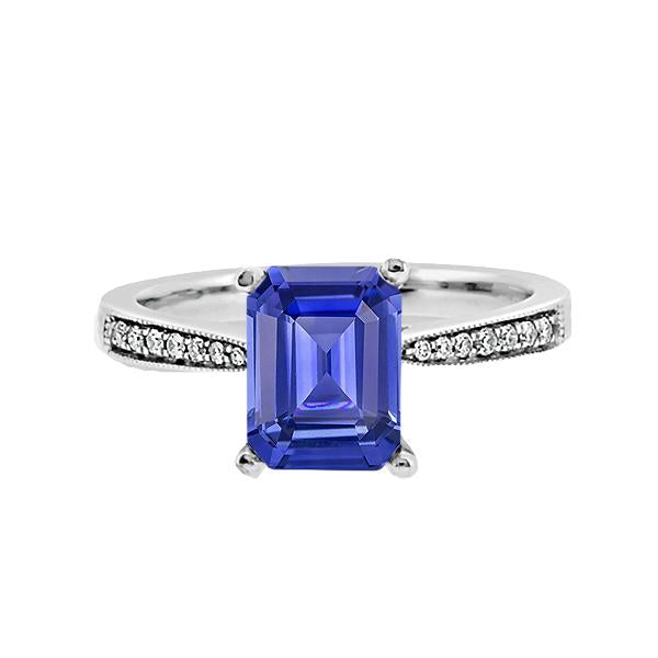 Solitaire Emerald Blue Sapphire Ring With Diamond Accents 2.50 Carats - Gemstone Ring-harrychadent.ca