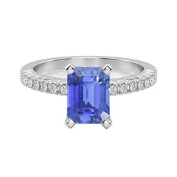 Solitaire Emerald Blue Sapphire Wedding Ring With Natural Earth Mined Diamond Accents 3 Carats