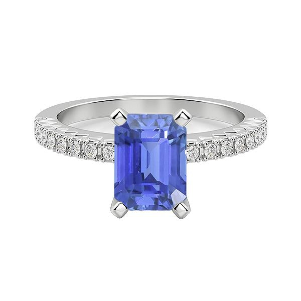 Solitaire Emerald Blue Sapphire Wedding Ring With Diamond Accents 3 Carats - Gemstone Ring-harrychadent.ca