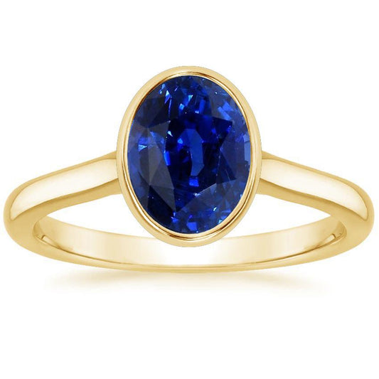 Solitaire Engagement Ring Bezel Set Oval Ceylon Sapphire 2.50 Carats - Gemstone Ring-harrychadent.ca