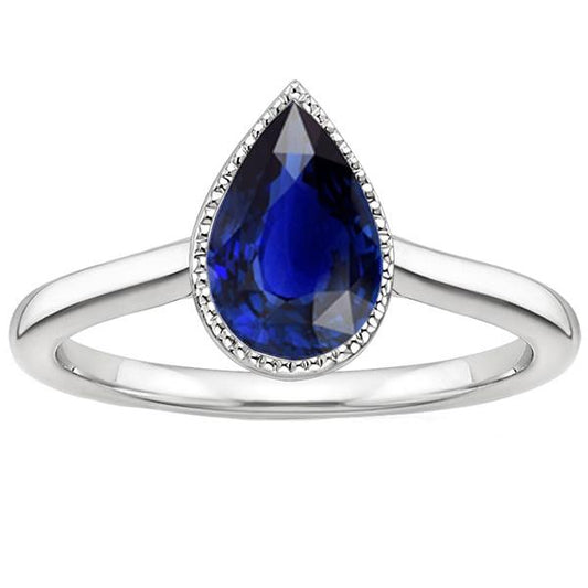 Solitaire Engagement Ring Bezel Set Pear Ceylon Sapphire 2.50 Carats - Gemstone Ring-harrychadent.ca