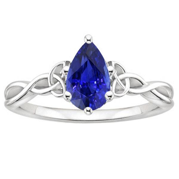 Solitaire Engagement Ring Pear Blue Sapphire Vintage Style 3 Carats - Gemstone Ring-harrychadent.ca